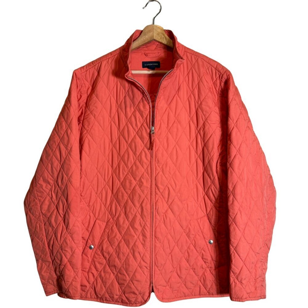 Lands' End Quilted Full Zip Lightweight Jacket Womens XL Orange Outdoor Packable